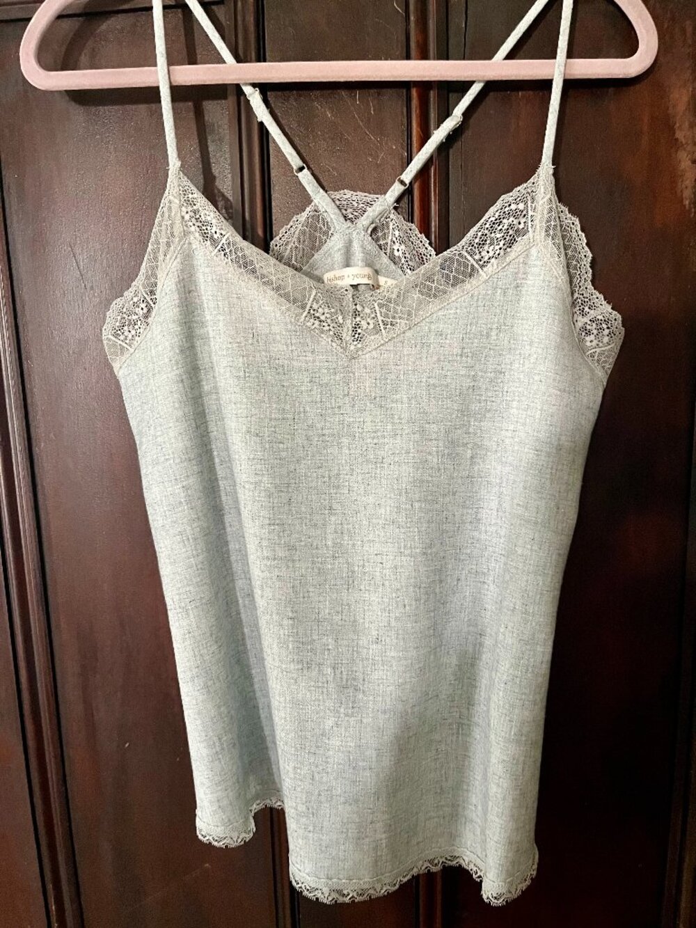 Bishop + Young Lace Trim Linen Blend Cami Tank Top S